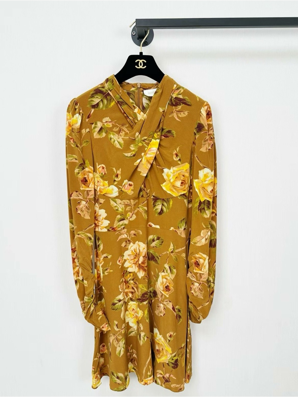 🚩steal Zimmermann Mustard Floral Long-Sleeve Tea Dress
